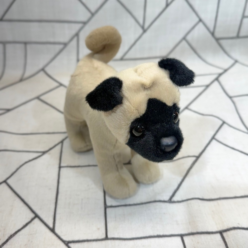 Douglas Pug Plush 8" Tan Black Stuffed Animal Dog Curled Tail 3985